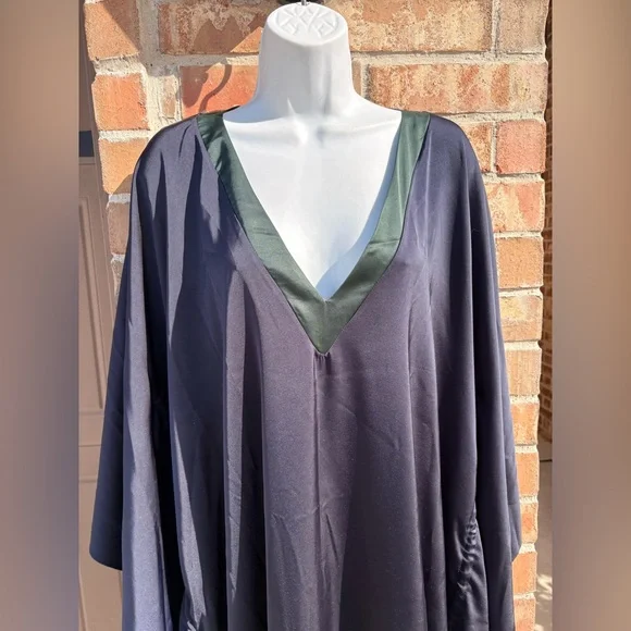Faari Elegant Navy and Green V-Neck Kaftan Dress Large - Picture 3 of 7